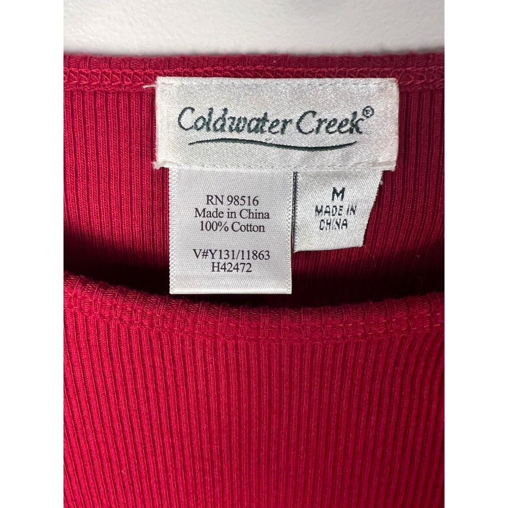 Coldwater Creek Red Ribbed 3/4 Sleeve Top Sequin Embellished Cuff Women's M‎ - Picture 3 of 8